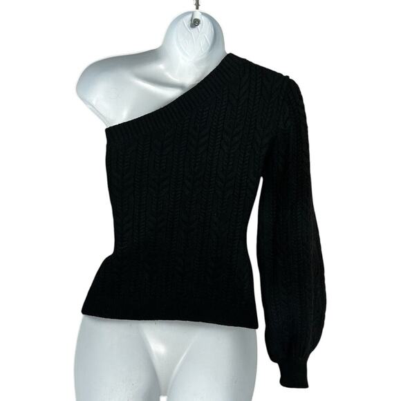 FATE Lissy One Shoulder Cable Knit Sweater Sz Small Black Minimalist Top - Picture 6 of 7
